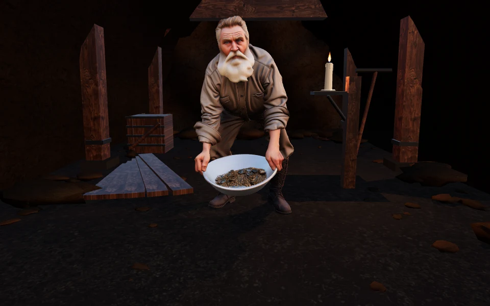 The actual candlelit prospector scene from the Goldrush mine experience